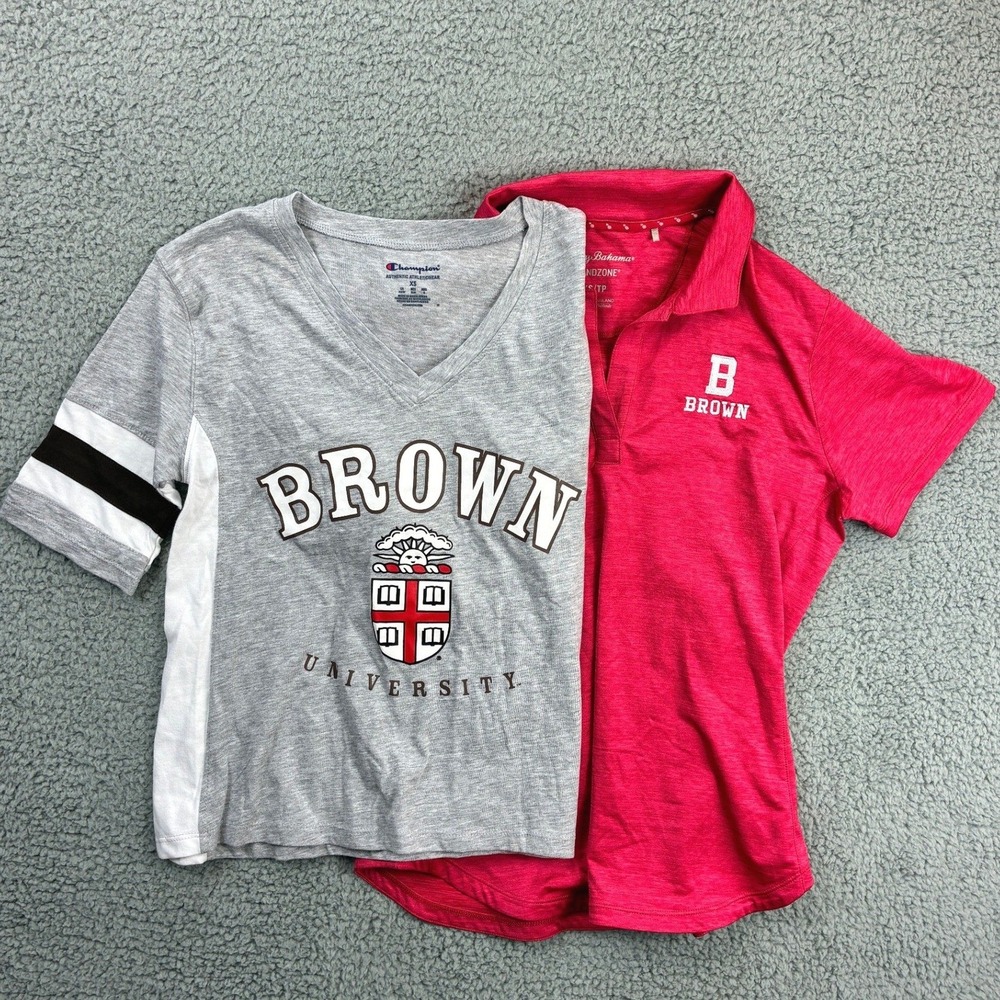 Champion Tommy Bahama Brown University T-Shirt Polo Womens XS Pink Grey Lot of 2